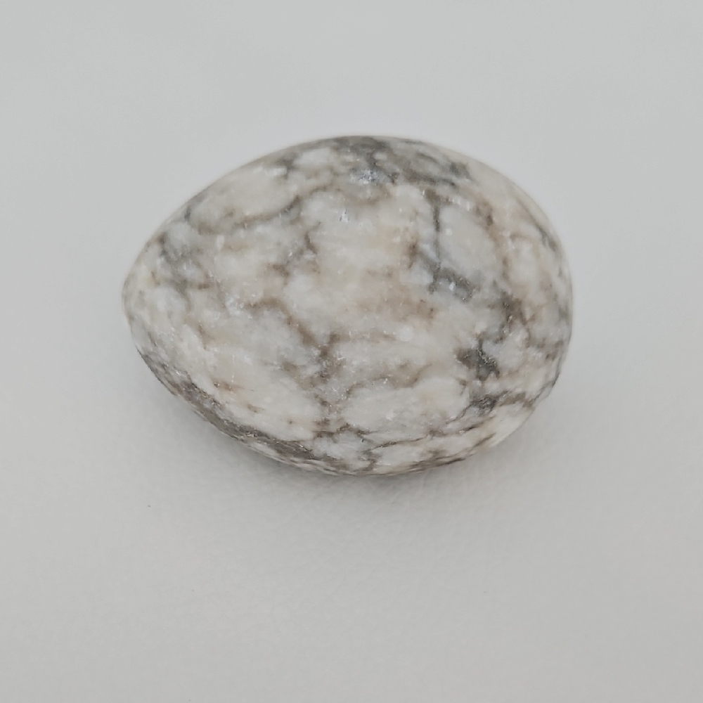 Vintage White and Gray Alabaster Egg With Flat Side